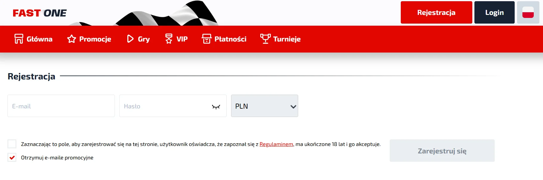 Proces rejestracji konta w F1 Casino
